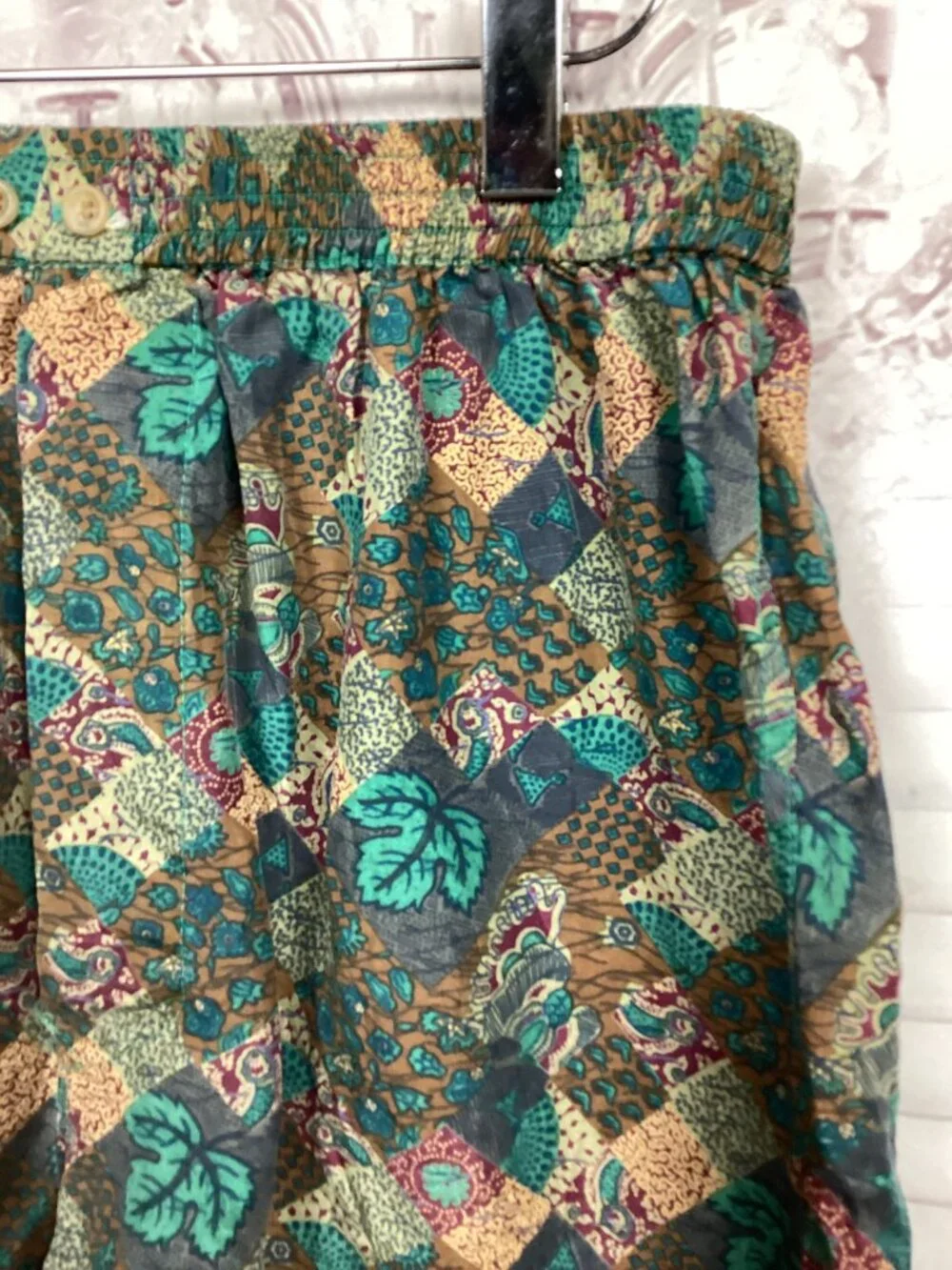 Vintage Silk Boxers Green Geometric pattern Elastic S